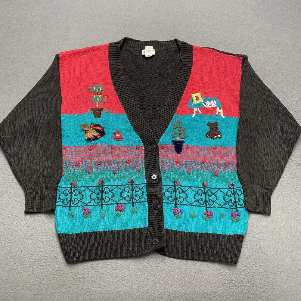 Koret Sport Petites Sweater Womens Petite Medium Black Red Cardigan Embroidered‎